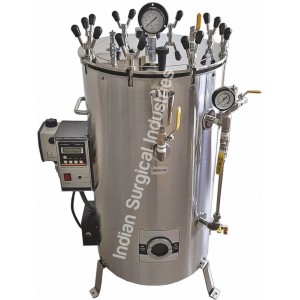 Triple Wall Vertical Hi-Pressure Nut Locking Autoclave- (With Steam Storage) & Vacuum Drying Feature